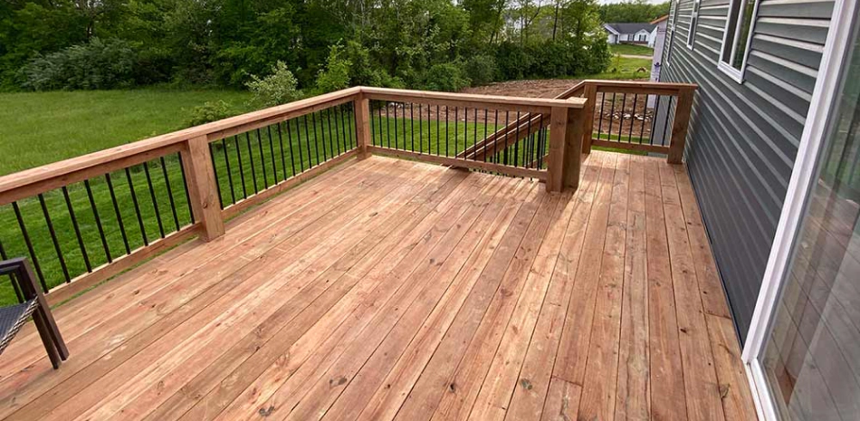 wooden deck off back of house